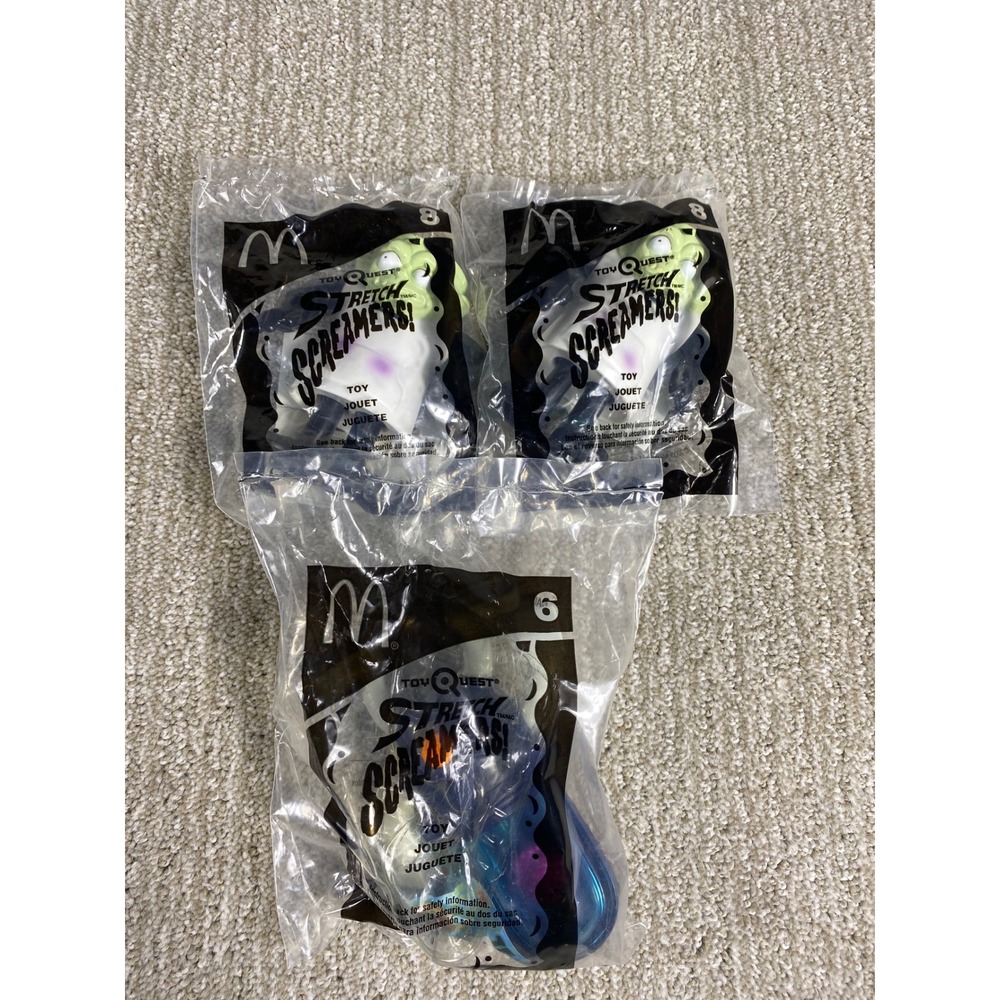 Toy Quest Stretch Screamers McDonald's Happy Meal Toys Lot of 3 NIB Prizes Gifts